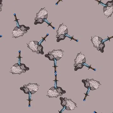 Pattern legend sword stone sketch hand drawn Stock Illustration
