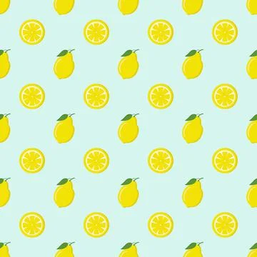 Pattern of lemon and slices on a green background Stock Illustration