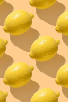 Pattern from lemon fruit on yellow pastel soft color background 스톡 사진
