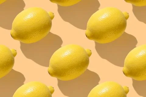 Pattern from lemon fruit on yellow pastel soft color background Stock Photos