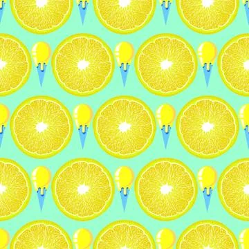 Pattern with lemon slices and ice cream Stock Illustration
