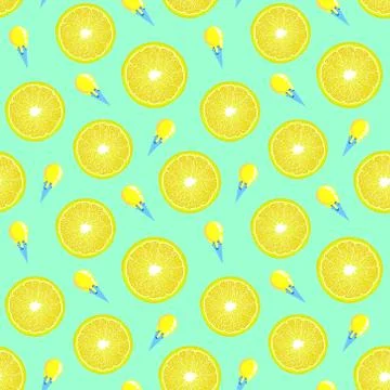 Pattern with lemon slices and ice cream Stock Illustration