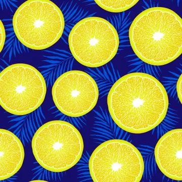 Pattern with lemon slises and leaves Stock Illustration