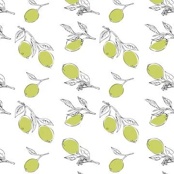 Pattern with lemons and leaves, seamless texture Stock Illustration