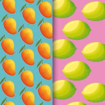Pattern of lemons and mangoes fresh fruits 스톡 일러스트