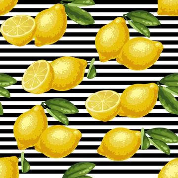 Pattern of lemons on the background of stripes Stock Illustration