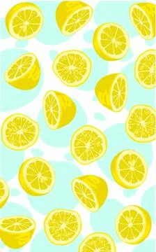 A pattern with lemons sliced on blue water background. Blue Circle background  Stock Illustration