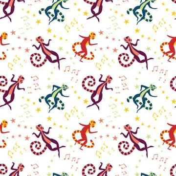 Pattern with lemurs, musical notes and stars Illustrazione stock