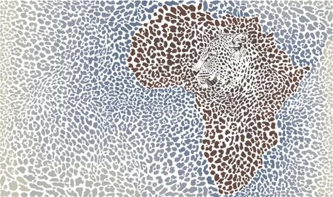 Pattern of leopard head and fur on Africa map 스톡 일러스트