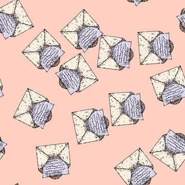 Pattern letter mail paper sketch hand drawn Stock Illustration