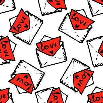 A pattern from a letter with red love. seamless pattern of a hand-drawn doodle Stock Illustration
