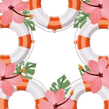 Pattern of lifesaving with flower summer in white background Stock Illustration