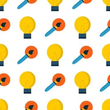 A pattern of a light bulb and an artistic brush Stock Illustration