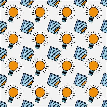 A pattern of a light bulb and a sheet with a pencil for business design Stock Illustration