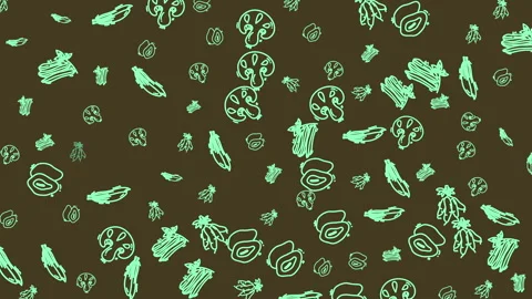 Pattern of light green vegetables on a brown background perfect for food blogs,  Video stock 333578404