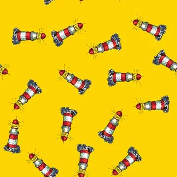 Pattern lighthouse sea sketch hand drawn 스톡 일러스트