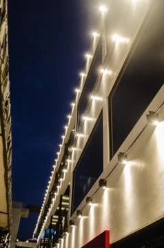 Pattern of lights of a building with the light of night and a beautiful night Stock Photos