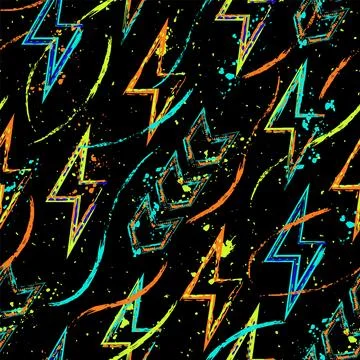Pattern with of ligthning, pointers, paint strokes Stock Illustration