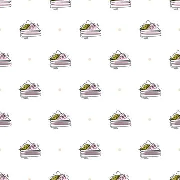 Pattern with line art style cake Stock Illustration