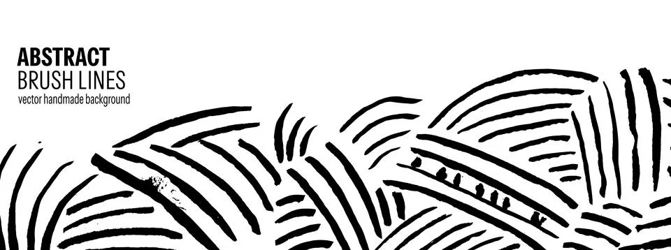Pattern line background with black curved brush marks on white. Dense striped 스톡 일러스트