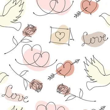 Pattern with line drawing of romantic symbols Stock Illustration