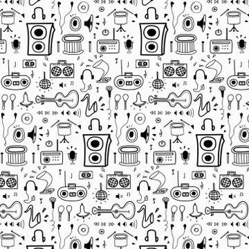 Pattern With Line Hand Drawn Doodle Music Background. Doodle Funny. Stock Illustration