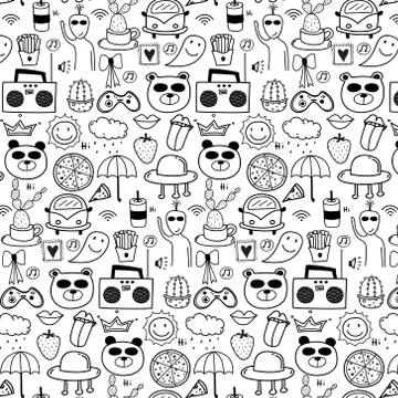 Pattern With Line Hand Drawn Doodle Lovely Background. Doodle Funny. Stock Illustration