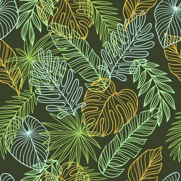 Pattern with linear palm leaves. Decorative image of tropical foliage and pla イラスト素材