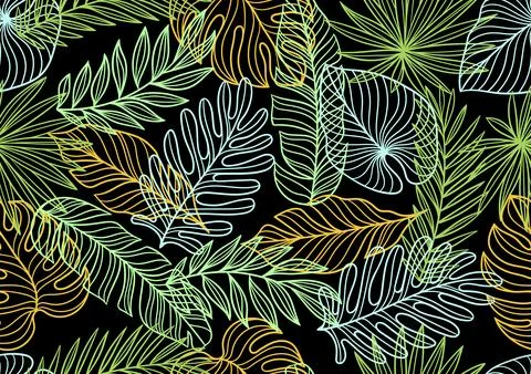 Pattern with linear palm leaves. Decorative image of tropical foliage and pla Stock Illustration