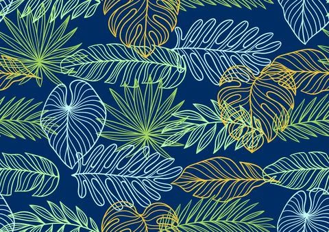 Pattern with linear palm leaves. Decorative image of tropical foliage and pla Illustrazione stock
