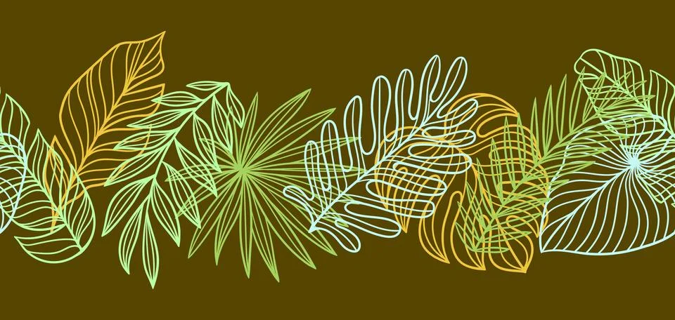 Pattern with linear palm leaves. Decorative image of tropical foliage and pla 스톡 일러스트