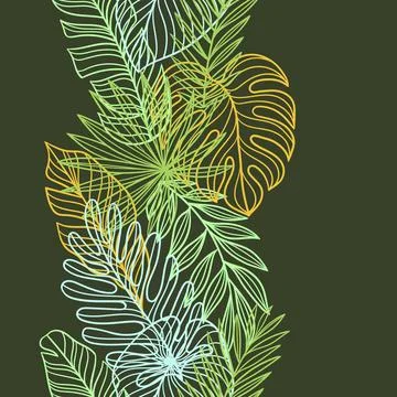 Pattern with linear palm leaves. Decorative image of tropical foliage and pla Illustrazione stock