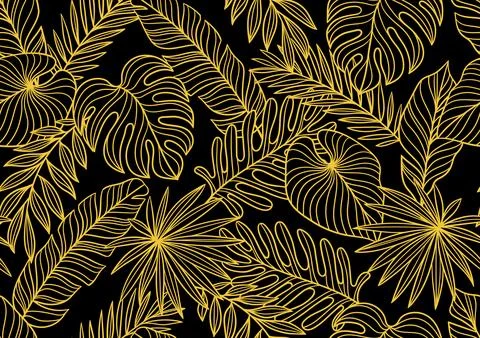 Pattern with linear palm leaves. Decorative image of tropical foliage and pla イラスト素材