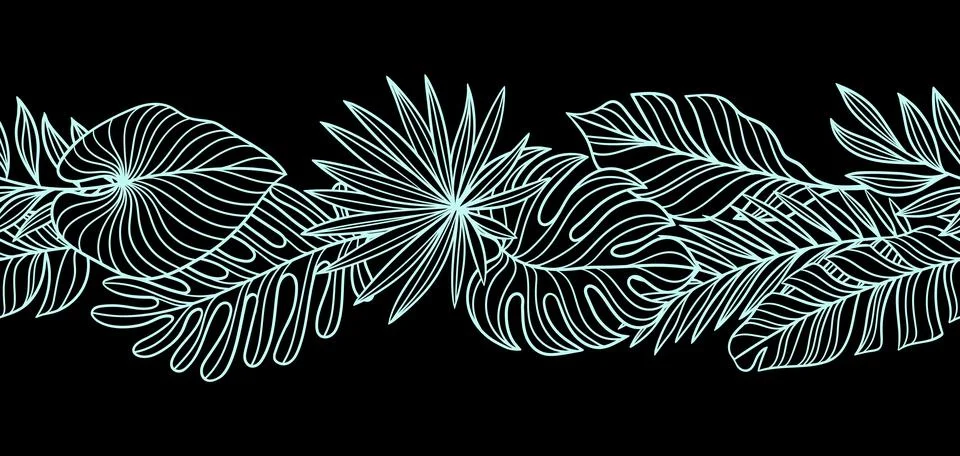 Pattern with linear palm leaves. Decorative image of tropical foliage and pla Stock Illustration