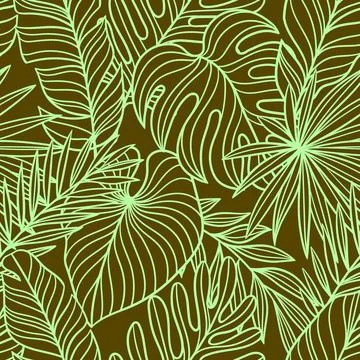Pattern with linear palm leaves. Decorative image of tropical foliage and pla イラスト素材