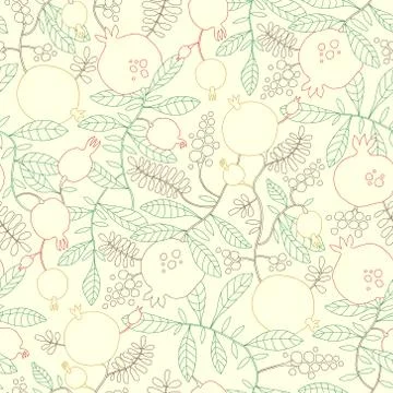 Pattern of linear pomegranate and apple tree Stock Illustration