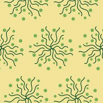 A pattern of lines and circles. Wavy green seaweed and bubbles on a light Stock Illustration