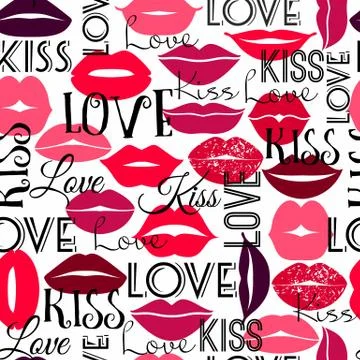 Pattern with lips and type of Valentine day. Stock Illustration