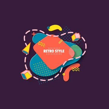 Pattern of liquid geometric shapes in cut paper style. Creative flyer Memphis Stock Illustration