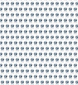 Pattern of little metal nuts on white background. From top view Stock Photos