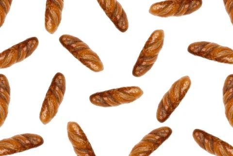 Pattern of loaf of dark bread. Close up. Top view. Isolated on white backgrou Foto stock