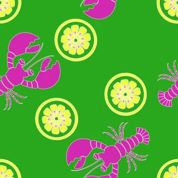 Pattern with lobster and lemon Stock Illustration