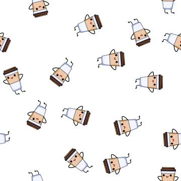 Pattern logo coffee cup character cartoon vector Stock Illustration