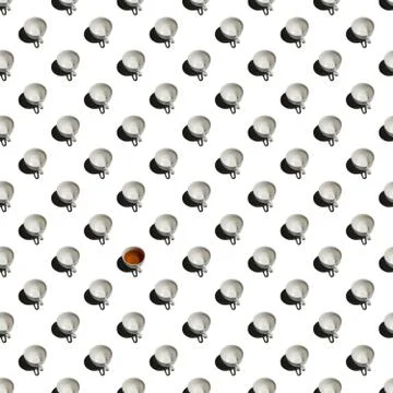 Pattern with lonely cup of tea and many empty cups Stock Illustration