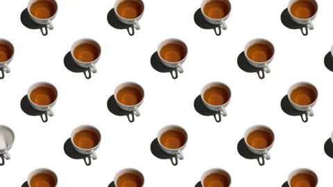 Pattern with lonely empty cup and many cups of tea animated on wite background Stock Footage 135729045