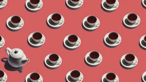 Pattern with lonely teapot and many cups of tea animated Stock Footage 136583705