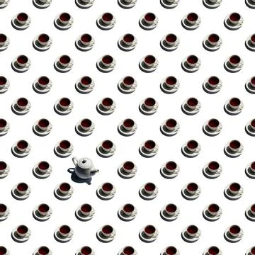 Pattern with lonely teapot and many cups of tea Stock Illustration