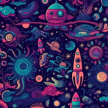 A pattern that looks like space with various types of planets Stock Photos