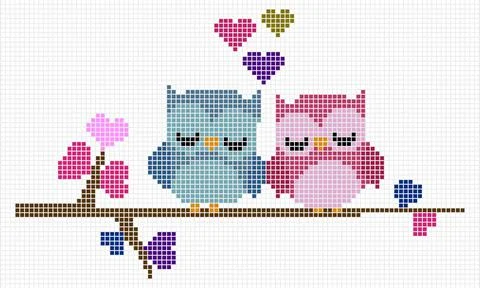 Pattern love of birds. Pixel birds image. Vector Illustration of mosaic. Stock Illustration