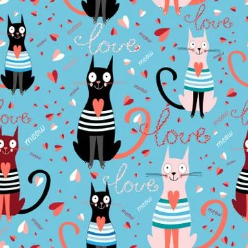 Pattern in love cats Stock Illustration